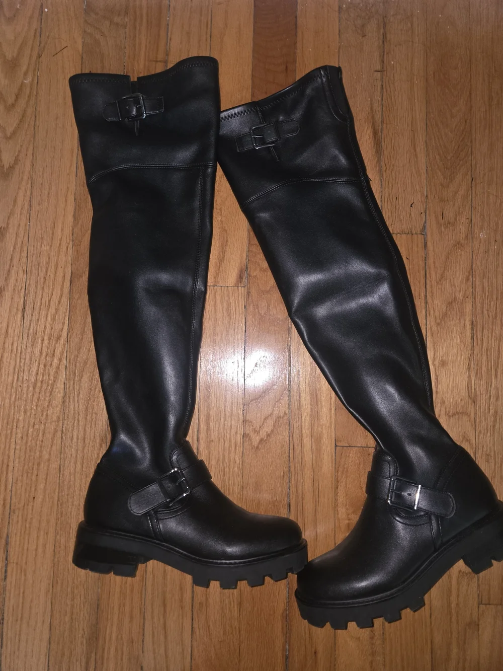 Black Over-the-Knee Buckle Riding Boots - Women